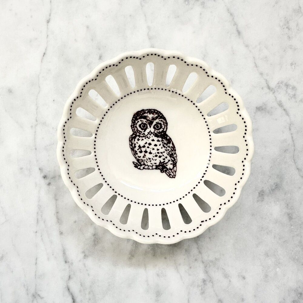 Vintage Baby Owls Trinket Dish Bowl By Elisabeth Trostli For Andrea by Sadek